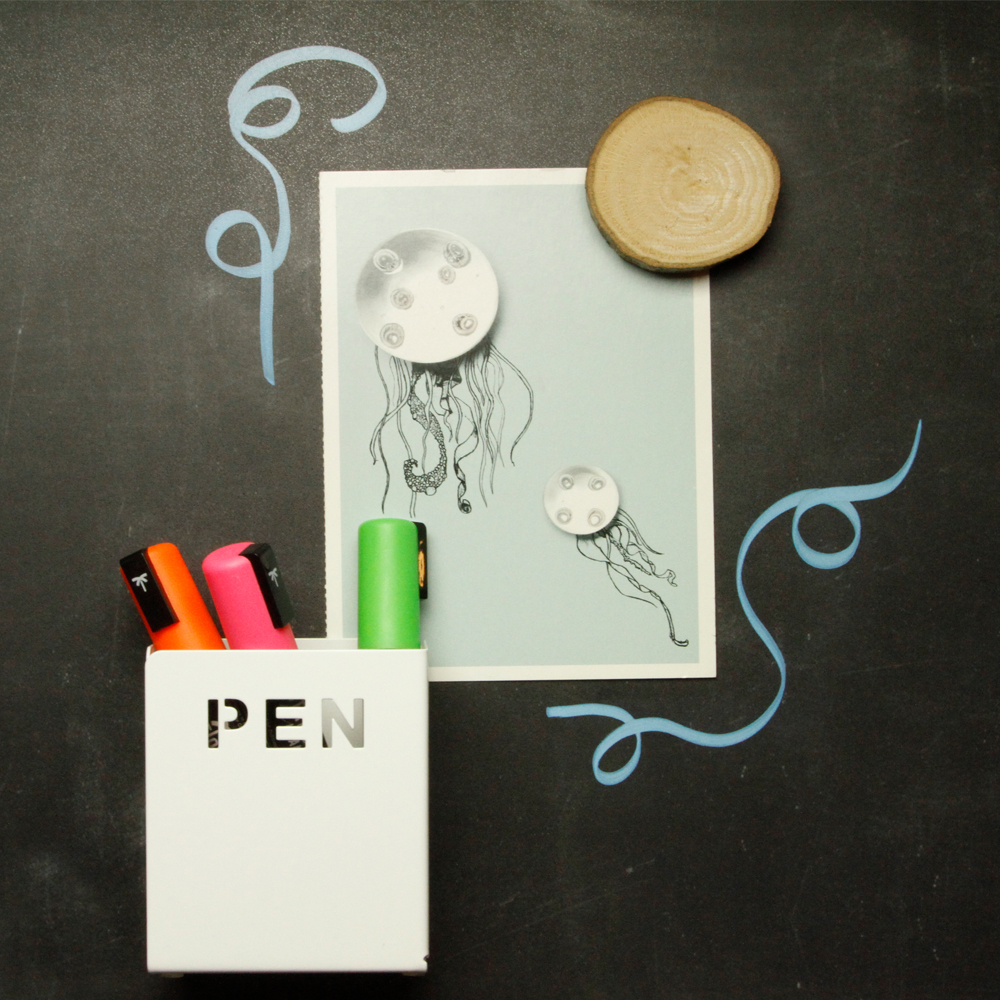 Magneetbakje pen wit metaal - Afbeelding 2