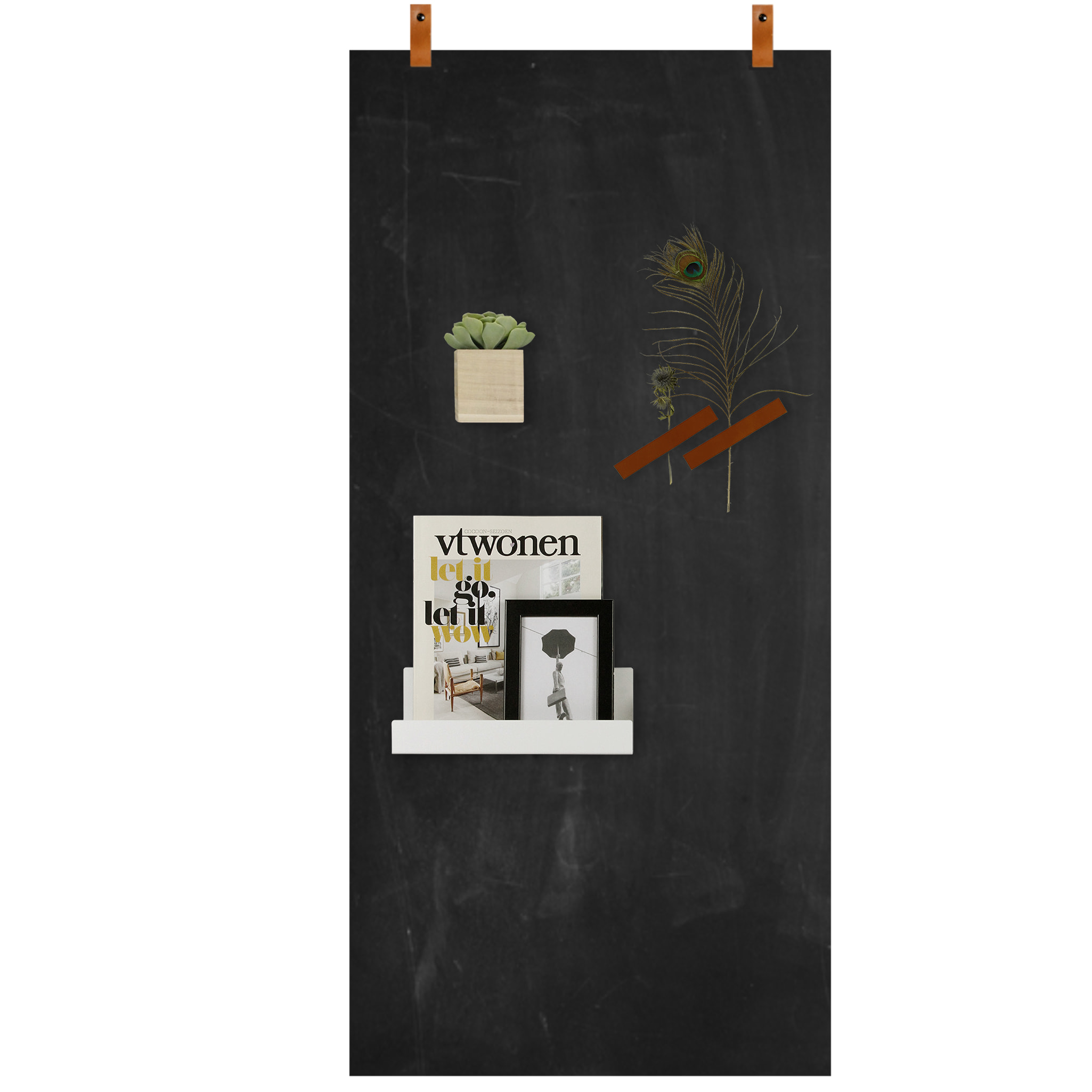 Magnetisch krijtbord - oud zwart leren straps - Afbeelding 4