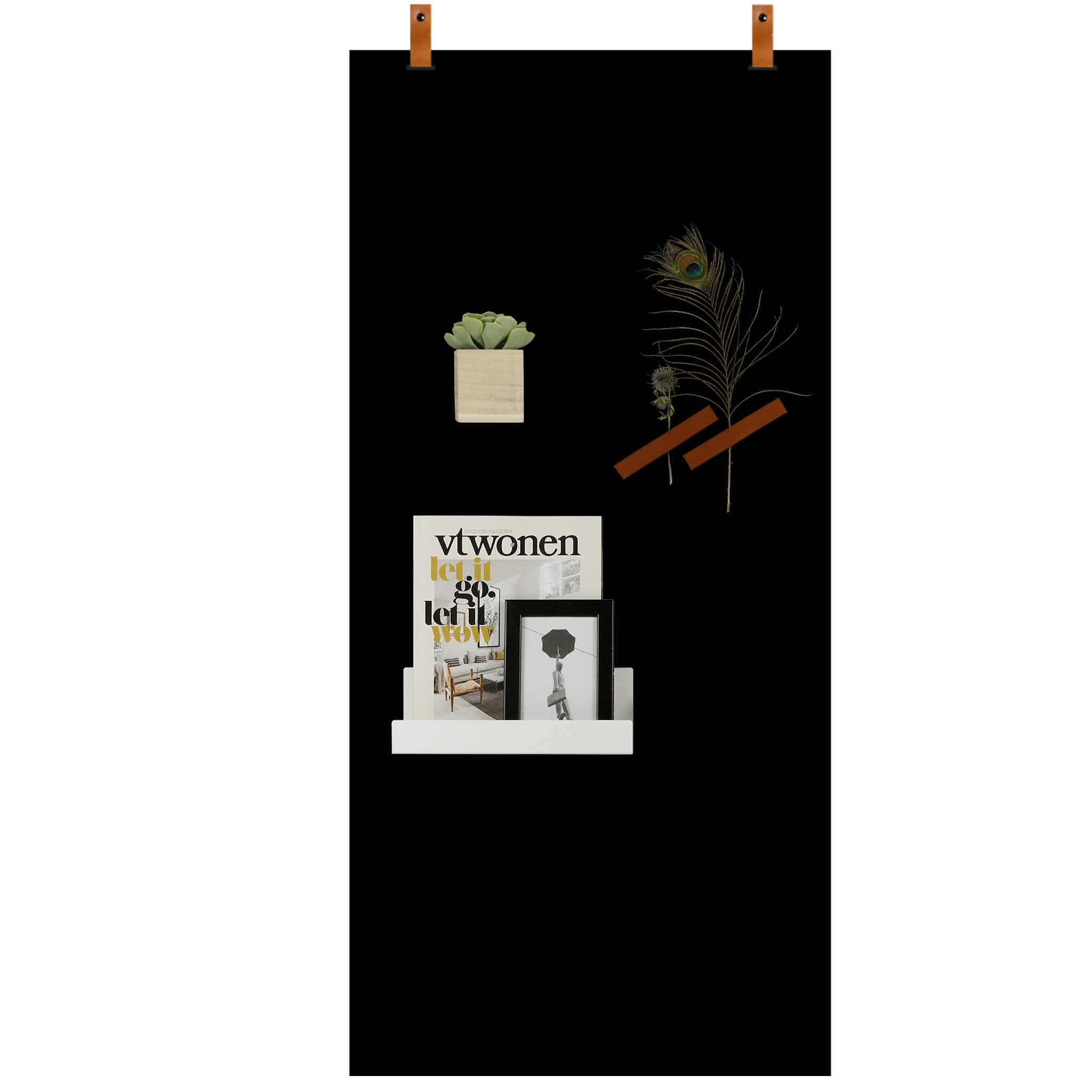 Magnetisch krijtbord - zwart leren straps - Afbeelding 4