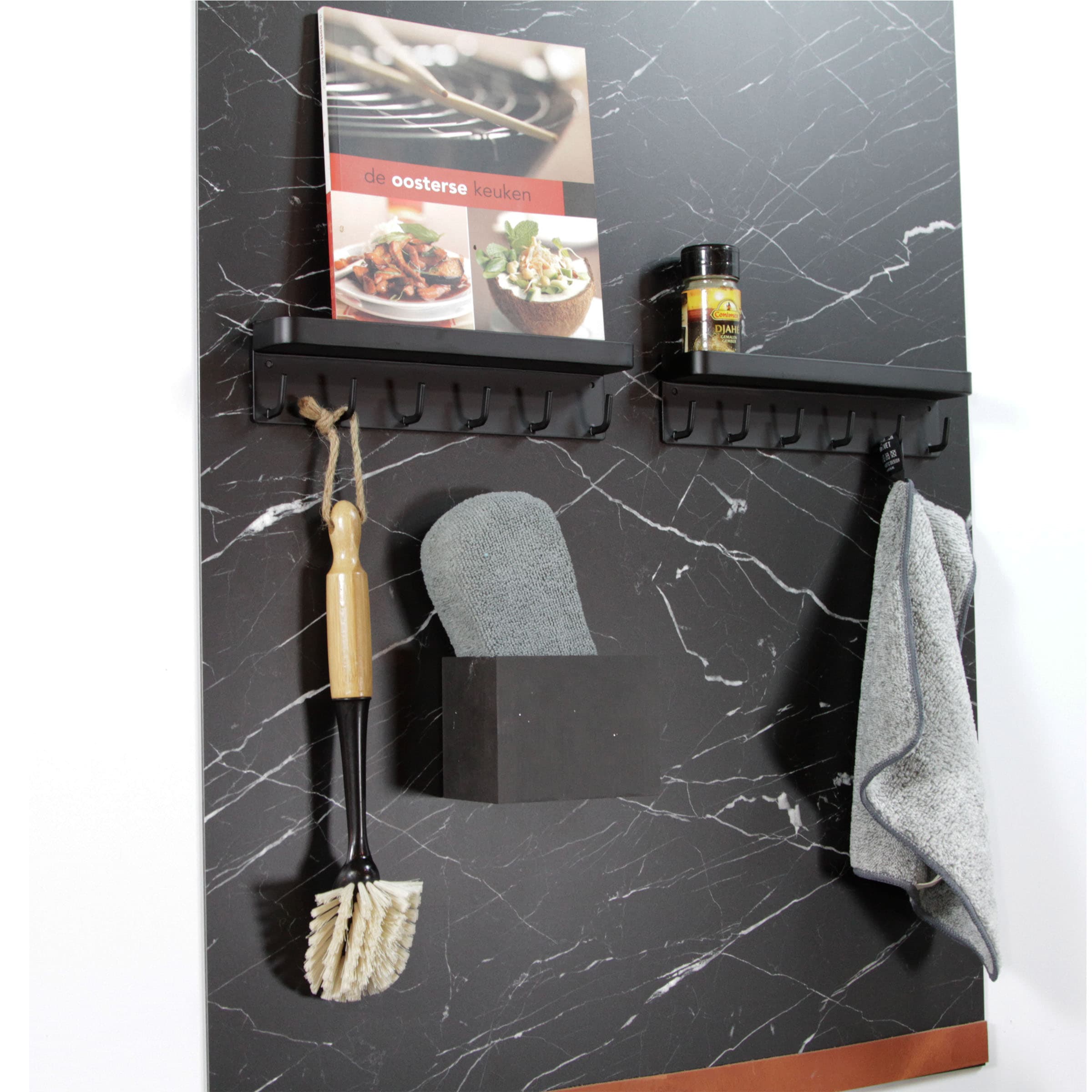 Combinatiedeal - magneetbord marmer zwart met sleutelhouder - Afbeelding 2